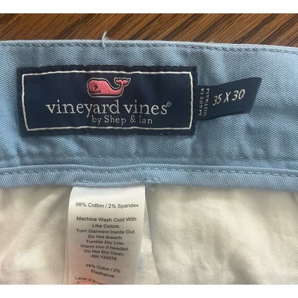Vineyard Vines Men Sz 35x30 Light Blue Flat Front Club SlimPants Straight Chino - Picture 3 of 4